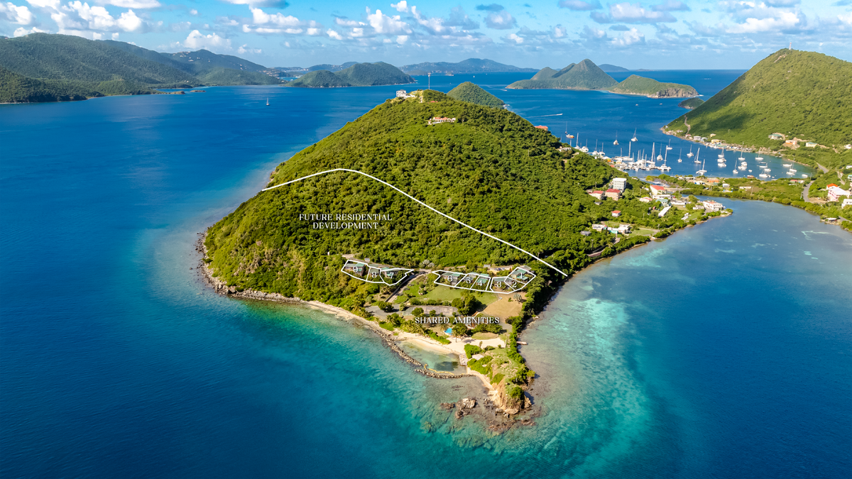 an island with land and water